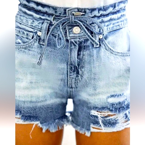 KanCan Women’s High Rise Tie Waist Cuffed Denim Shorts Blue M Casual Summer Jean - Picture 1 of 11